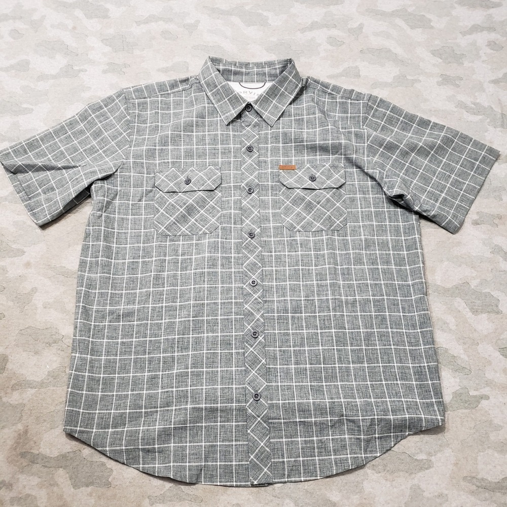 Orvis Shirt Mens Large Gray Plaid Pockets Short Sleeve Button Up Outdoors